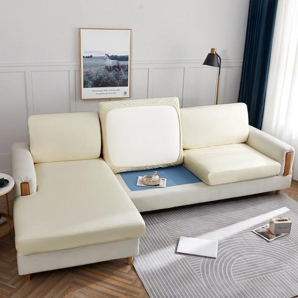 housse d'assise de canapé d'angle simili cuir crème