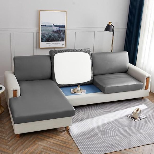 housse d'assise de canapé d'angle en simili cuir gris