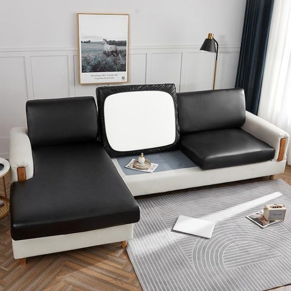 housse d'assise de canapé d'angle simili cuir noir