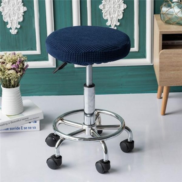 housse de tabouret rond Jacquard bleu marine