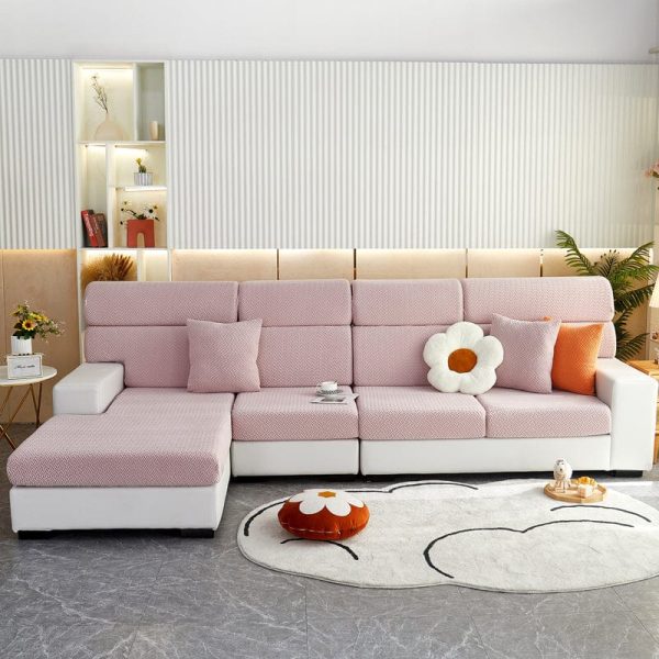 housse de siege rose pâle motif laine